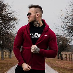 GymBeam Mikina Zipper Hoodie Burgundy White  S