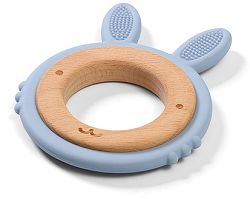 BabyOno drevené silikon hryzátko Bunny modrá