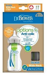 Dr. Brown’s Dojčenská Antikoliková Options+ sklenená Wide Neck 2 ks WB92700-P2 270ml